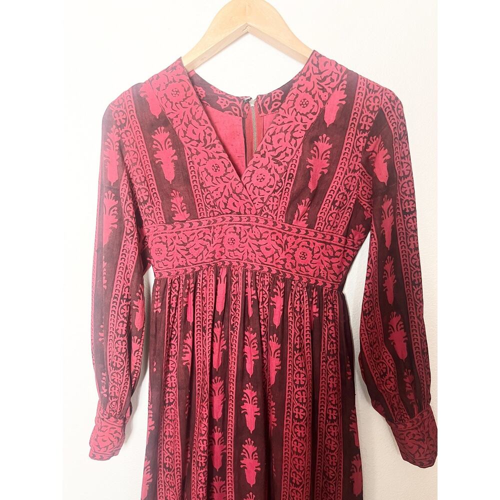 Vintage Empire Waist Midi Long Sleeve Dress Women’s Sz XS / Small Red - Picture 2 of 8